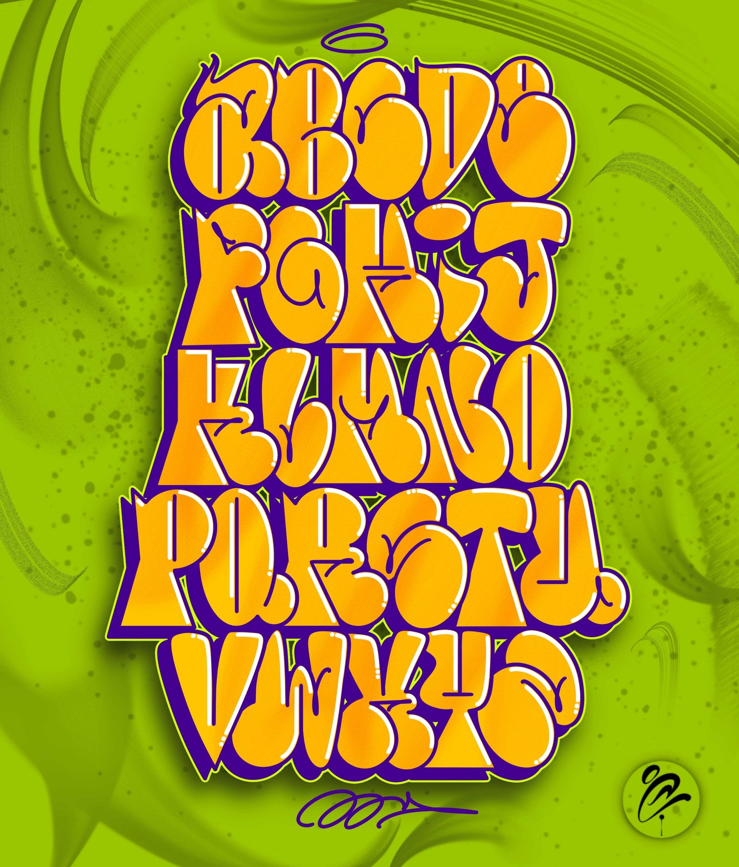 Yellow text on a green background 