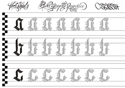 Lowercase Alphabet Calligraphy Worksheets (PDF)